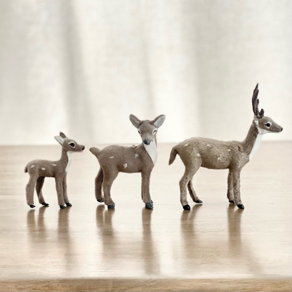 3 gray deer Christmas figure holiday home decor